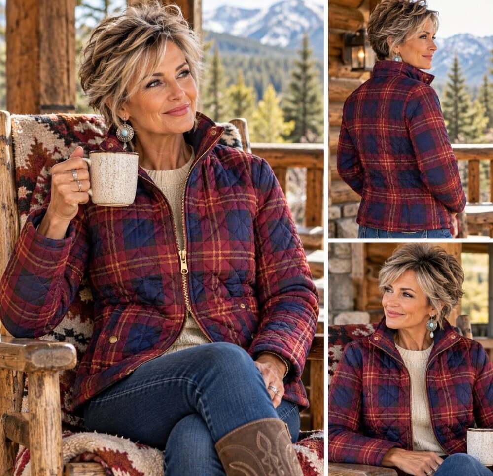 Faded Glory Women’s 1X 16W Burgundy Navy Plaid Quilted Jacket Country Western